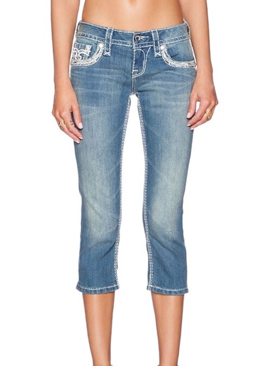 Rock Revival Denim - Rock Revival Bambi Cropped Capri Jeans-Embellished-Embroidered-Size 27-Y2K